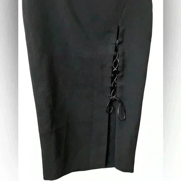 Zara Side Slit Lace Up High Waisted Midi Skirt Black Solid Pencil - Picture 2 of 8
